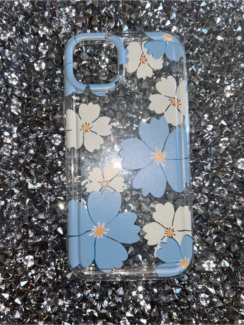 Floral Clear Blue & White Phone Case - Compatible iPhone 15 plus
